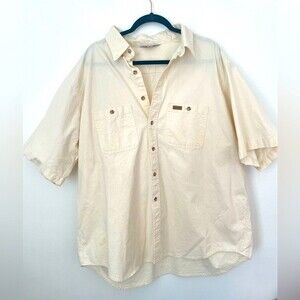 Carhartt Shirt Men's xL Relaxed Fit Beige Cotton Blend 2 Pocket Short Sleeve